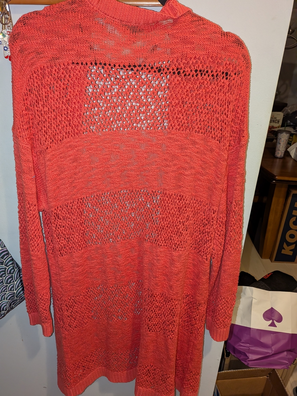 torrid Bright Coral Open-Knit Long Cardigan - Picture 8 of 8